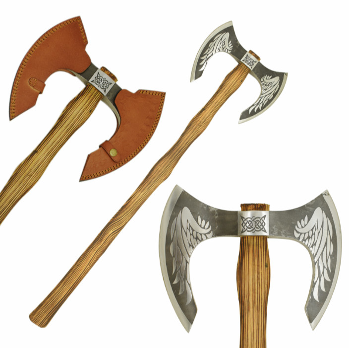 Medieval Warrior Valkyrie Guardian Double-Bit Viking Axe--Flame-Seared Handle