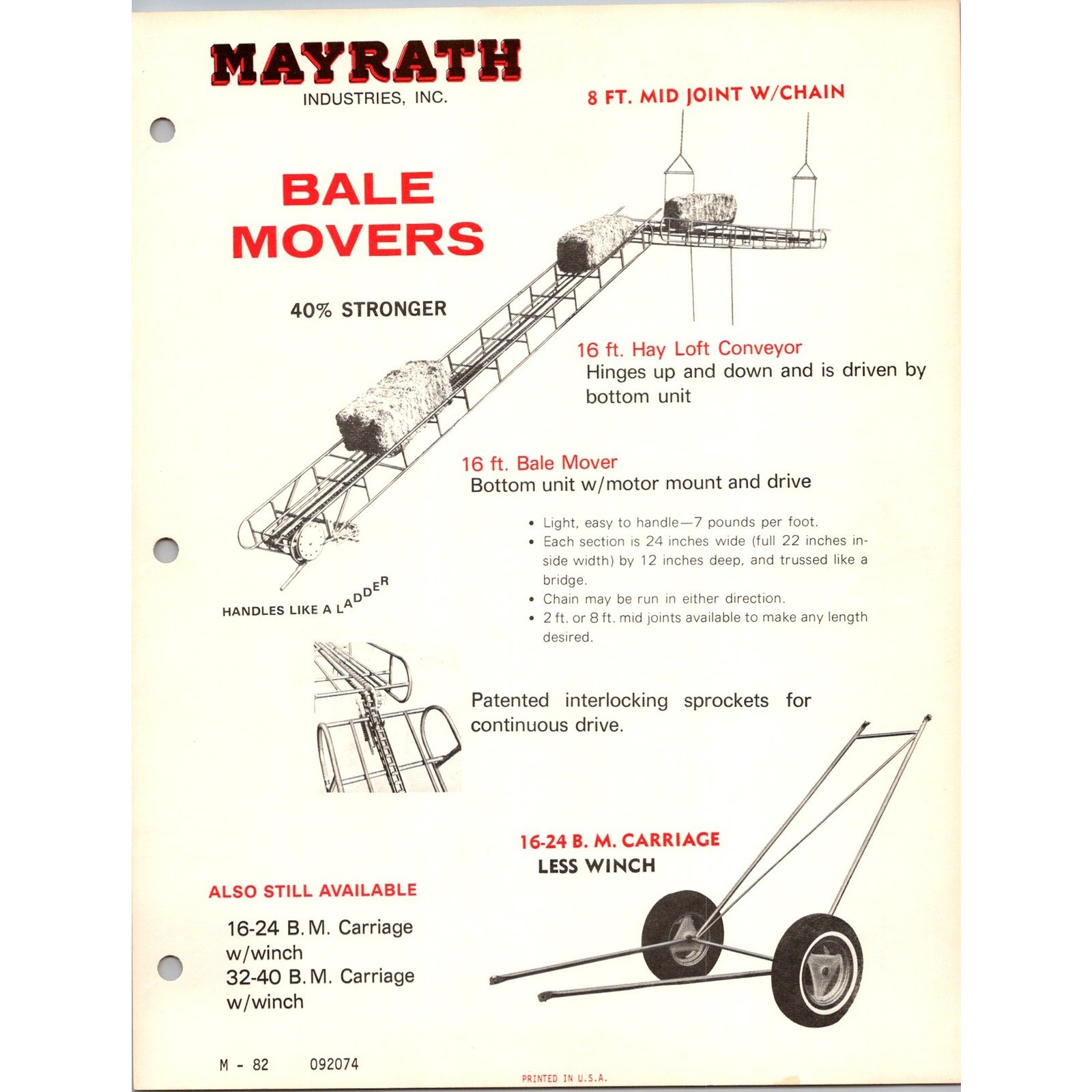 Mayrath Industries Inc. Bale Movers Vintage Farming Leaflet SJ21 Mayrath Industries Inc. Bale Movers Vintage Farming Leaflet SJ21