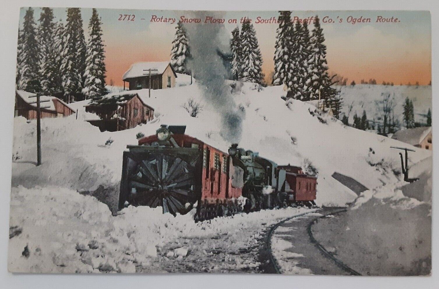1914 Postcard Southern Pacific Railroad Antique Rotary Snowplow Ogden Utah Train