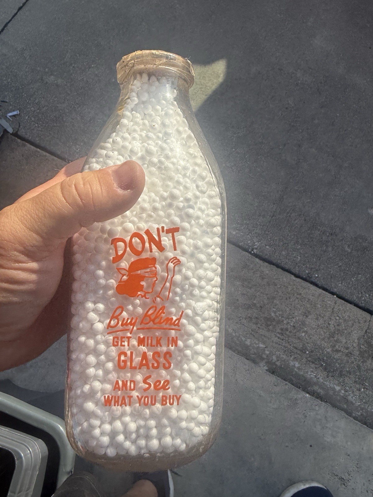 Vintage Milk In Glass Advertising Quart Bottle Orange Pyro Dairy Promo Slogan