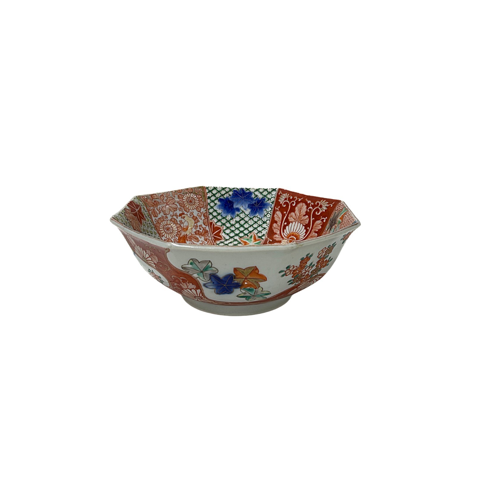 Vintage Oriental Imari Octagonal Palette Graphic Porcelain Bowl Art GB855