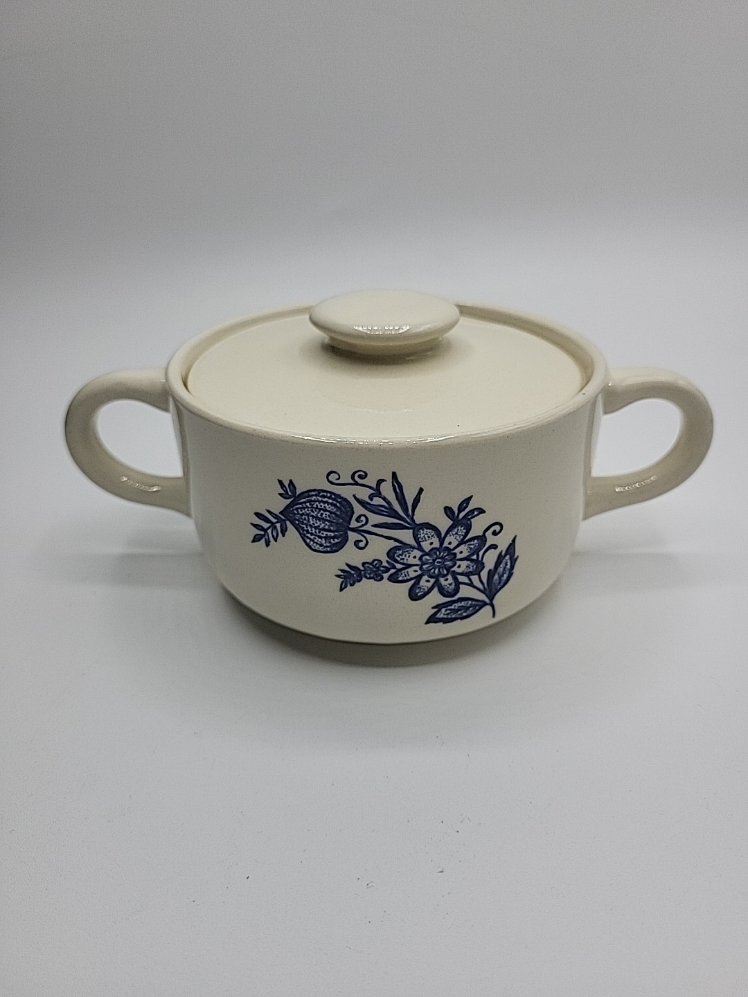 SCIO Blue Onion Sugar Bowl White & Cobalt Blue USA Ohio Pottery RARE