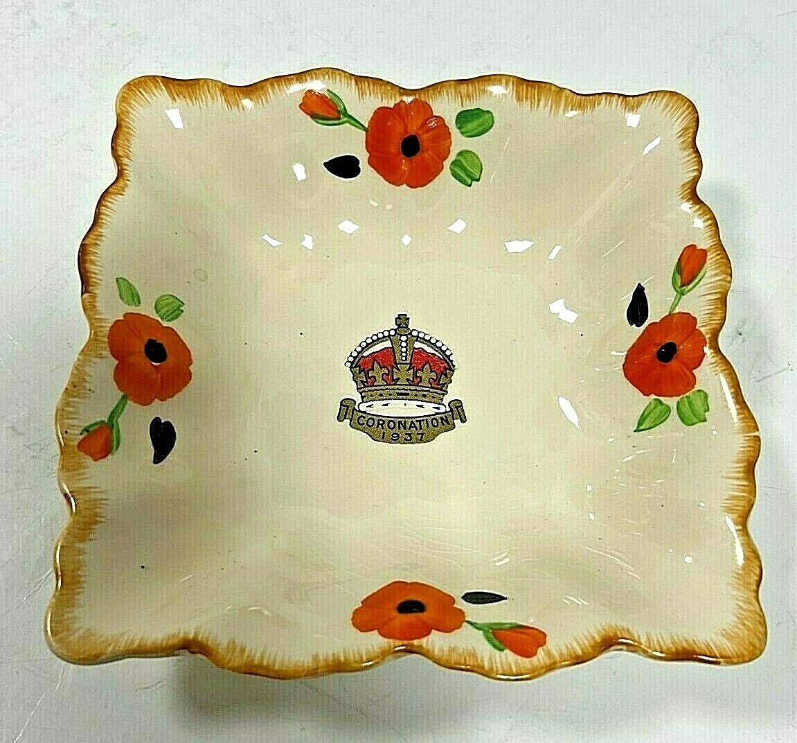 IVORY WARE ENGLAND CORONATION 1937 COMMEMORATIVE HAND PAINTED TRINKET DISH