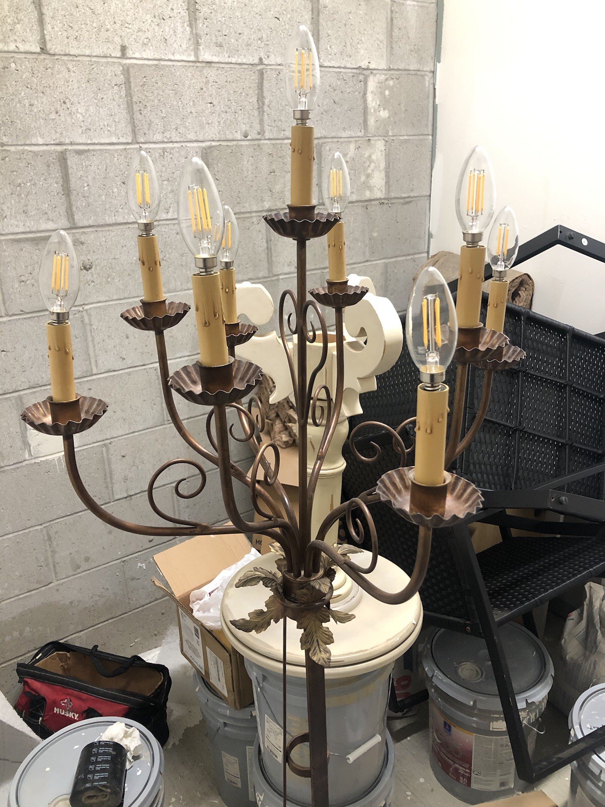 Vintage Victorian Style Candelabra Lamp Cast Metal Gothic. Plug in w/foot switch