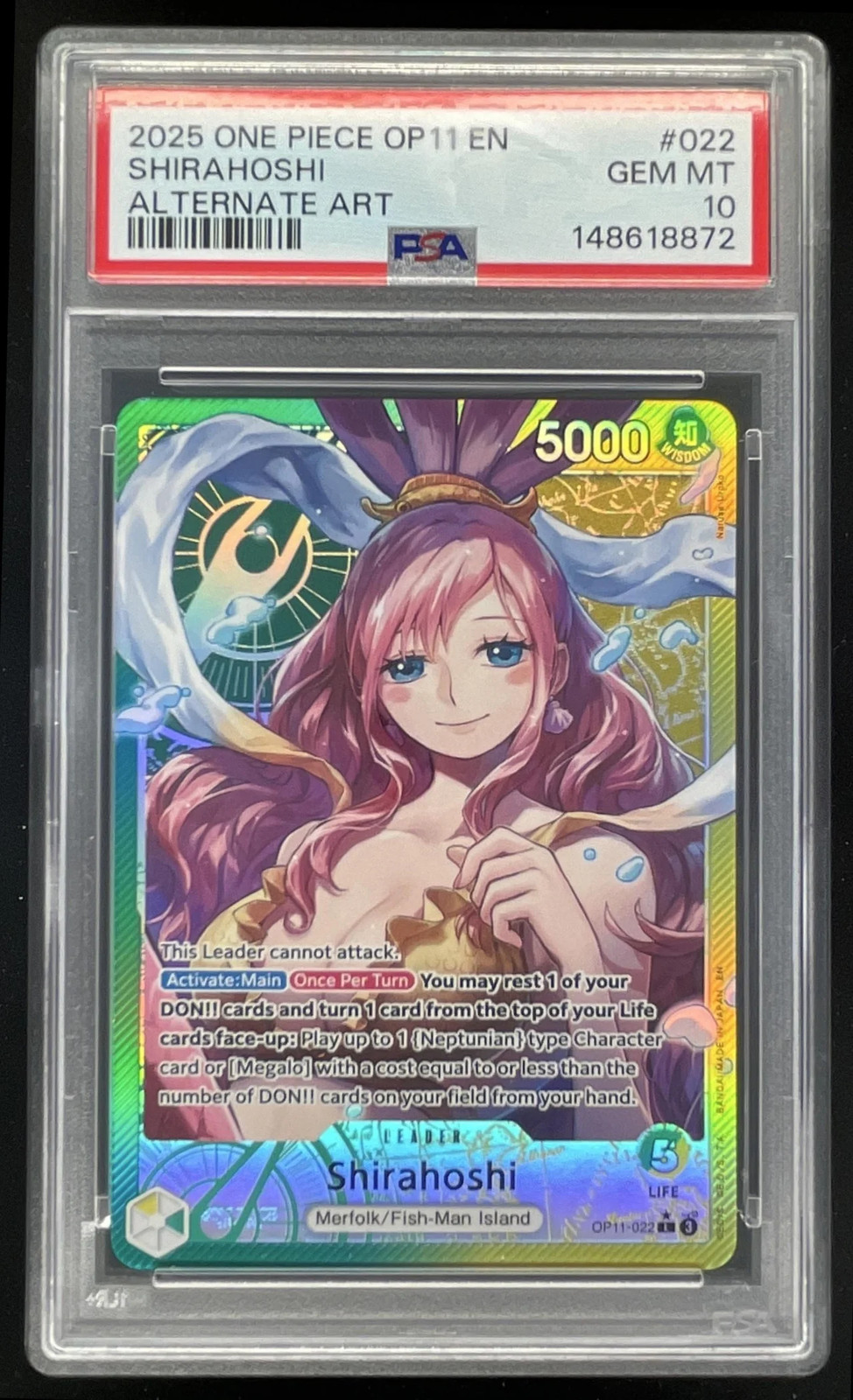 2025 One Piece A Fist of Divine Speed Leader #OP11-022 Shirahoshi Art PSA 10