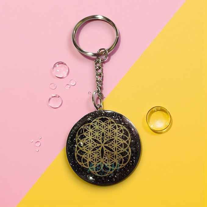 Pyrite Flower of Life-Energetic Balance key-chain for positive energy in goal