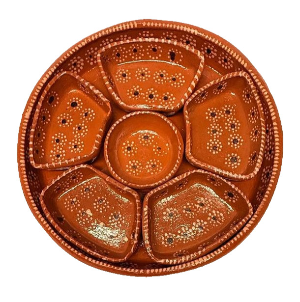 Mexican 7 pcs Terracotta Redware Clay Salsa Snack Serving Tray(SEE BELOW)
