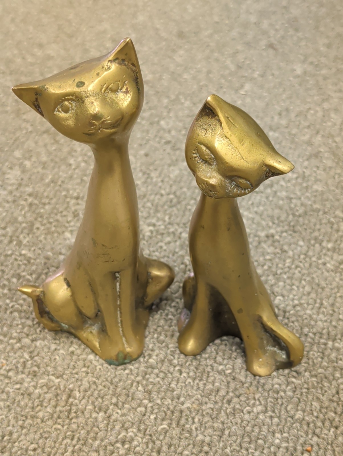 These are vintage mid-century modern solid brass Siamese cat figurines