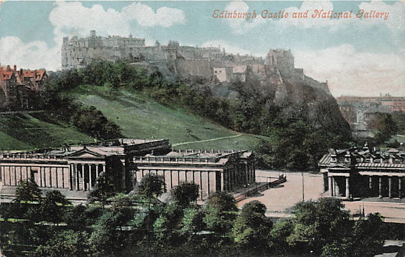 Postcard Scotland: Edinburgh Castle and National Gallery, DB