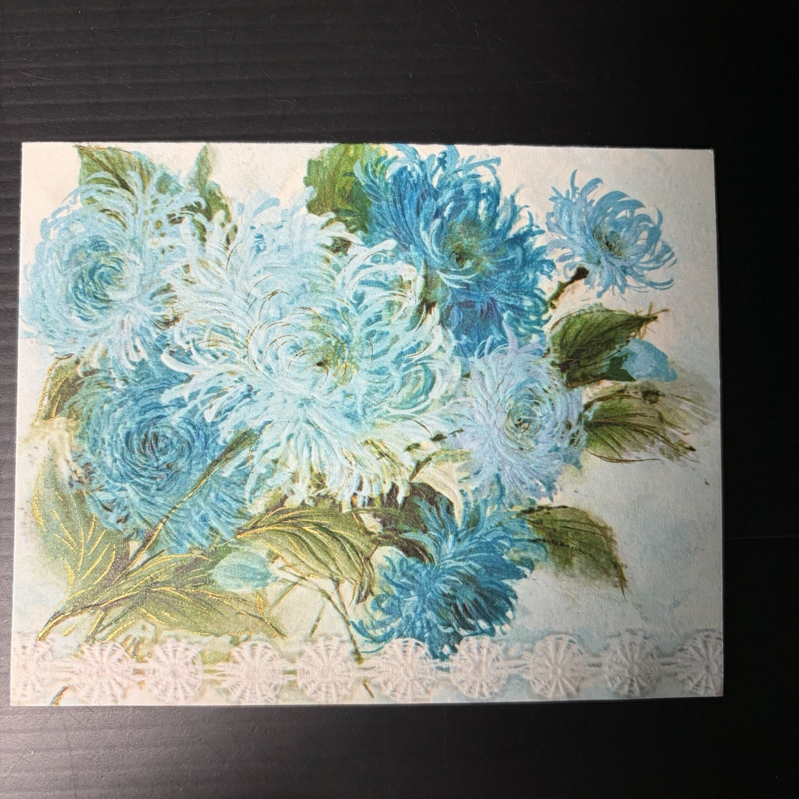 Vintage 1966 Hallmark Greeting Card Blue Aqua Floral Gold Accent 100BM 10-2