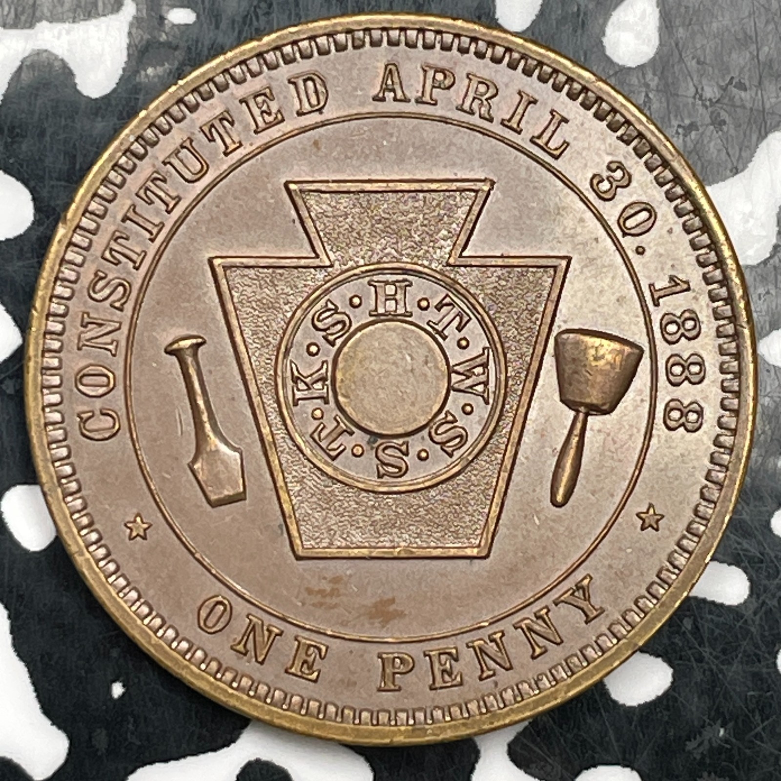 '1888' U.S. Pittsburgh Masonic 1 Penny Token Lot#N2665 Nice