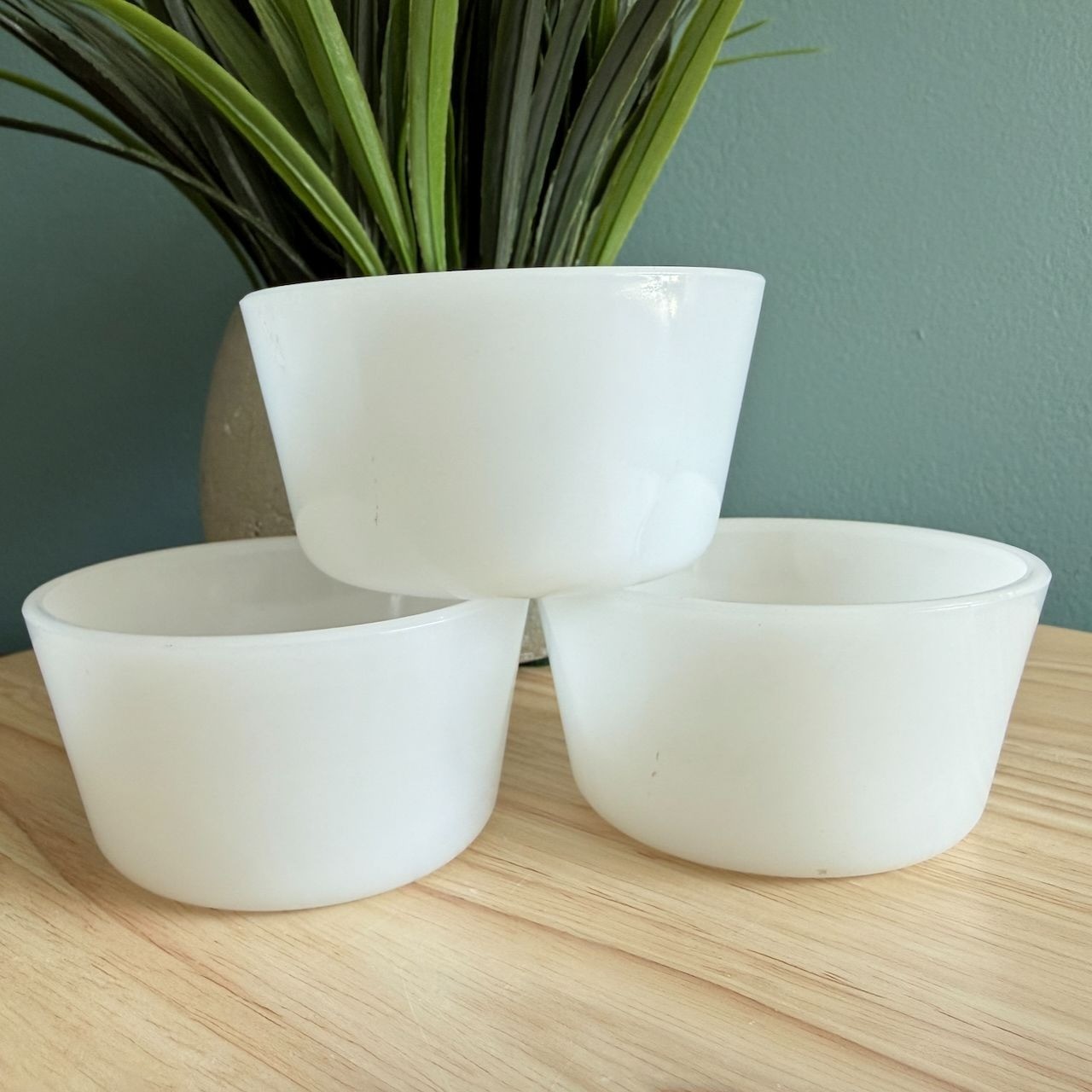 Vintage Glassbake Milkglass Custard Ramekins - Set Of 3