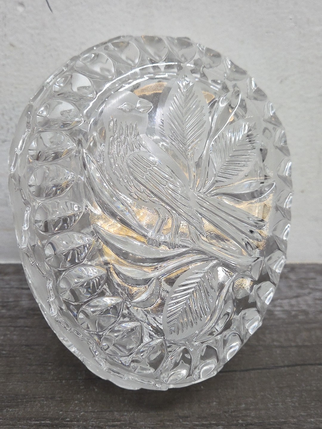 Vtg ECHT BLEIKRISTALL Clear Crystal BIRD Lidded TRINKET DISH 