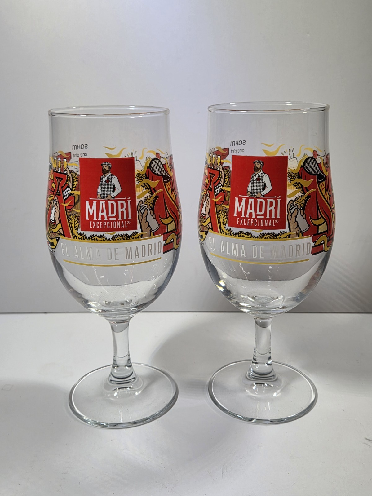 2x Madri Excepcional Limited Edition Art Glasses Pint 20oz New M24 Free Postage