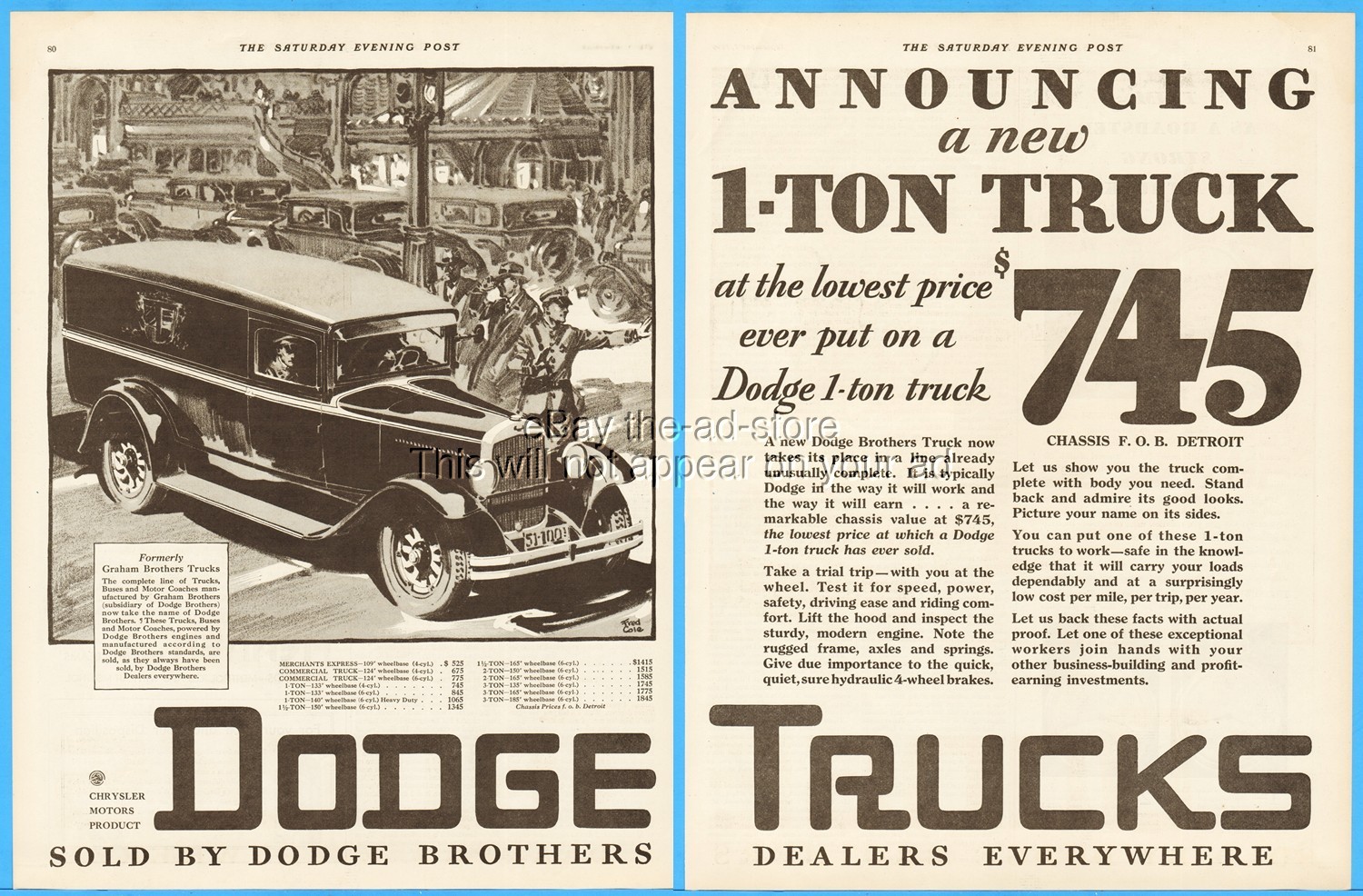 1929 Dodge Brothers Truck Merchant Express Commercial Fred Cole Art Chrysler Ad