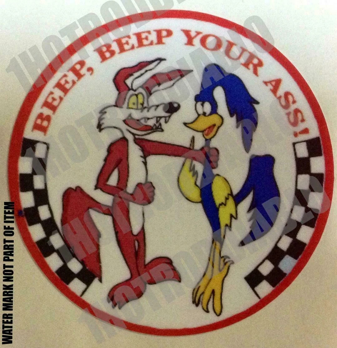 WILE E. COYOTE BEEP BEEP ROADRUNNER HOT ROD BIKER MOTORCYCLES  STICKERS  4 in.