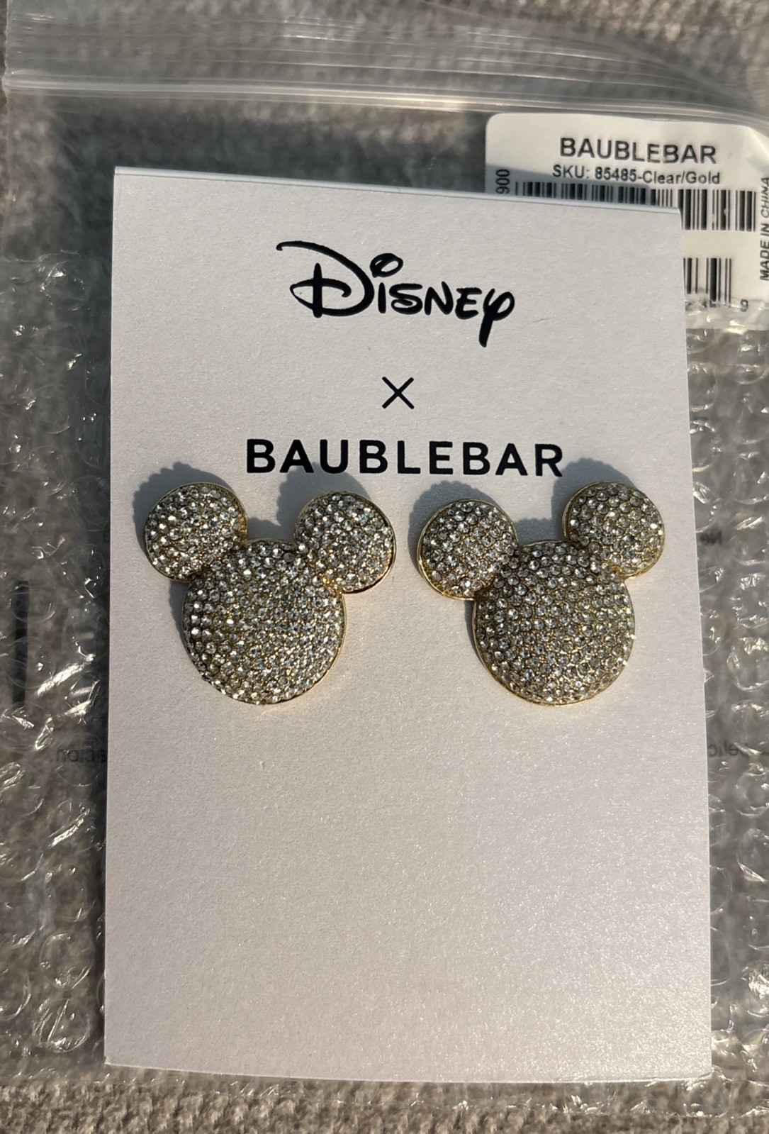 Disney X Baublebar Earrings Pave Mickey Gold/clear Rhinestones Stones NWT  New