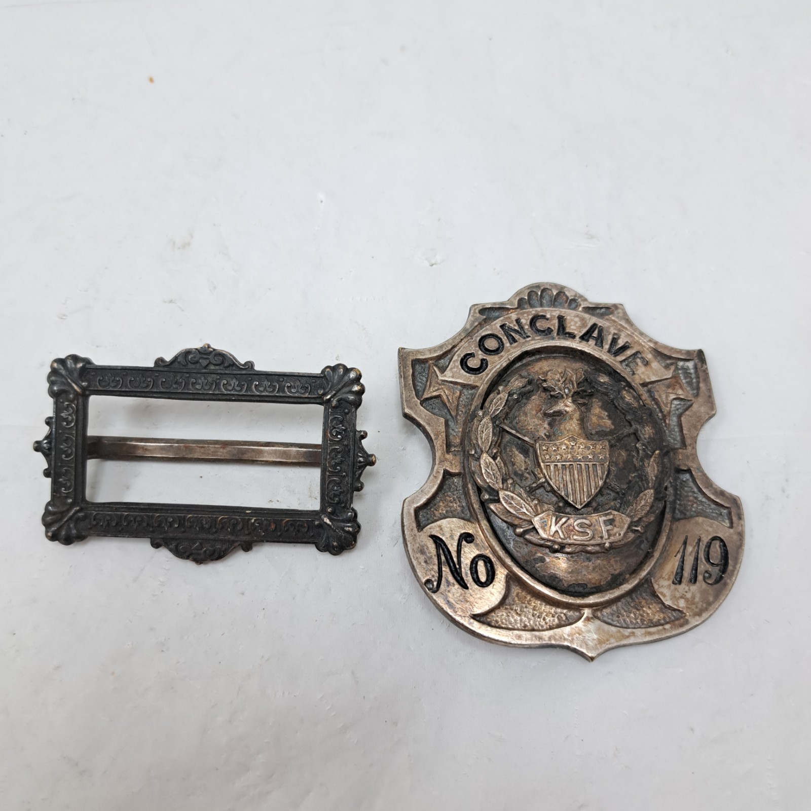 Belt Buckle W. Conclave KSF No 119 Shield Buck Wreath Masonic Knights Sherwood