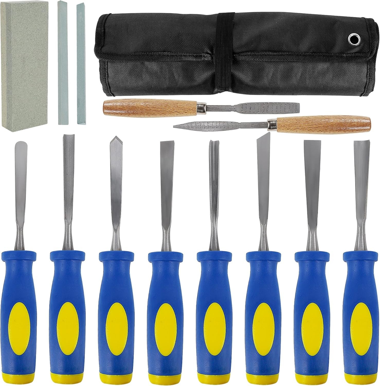 Lulu Home 13 PCS Wood Chisel with Canvas Bag, Wood Carving Tool Set Including St