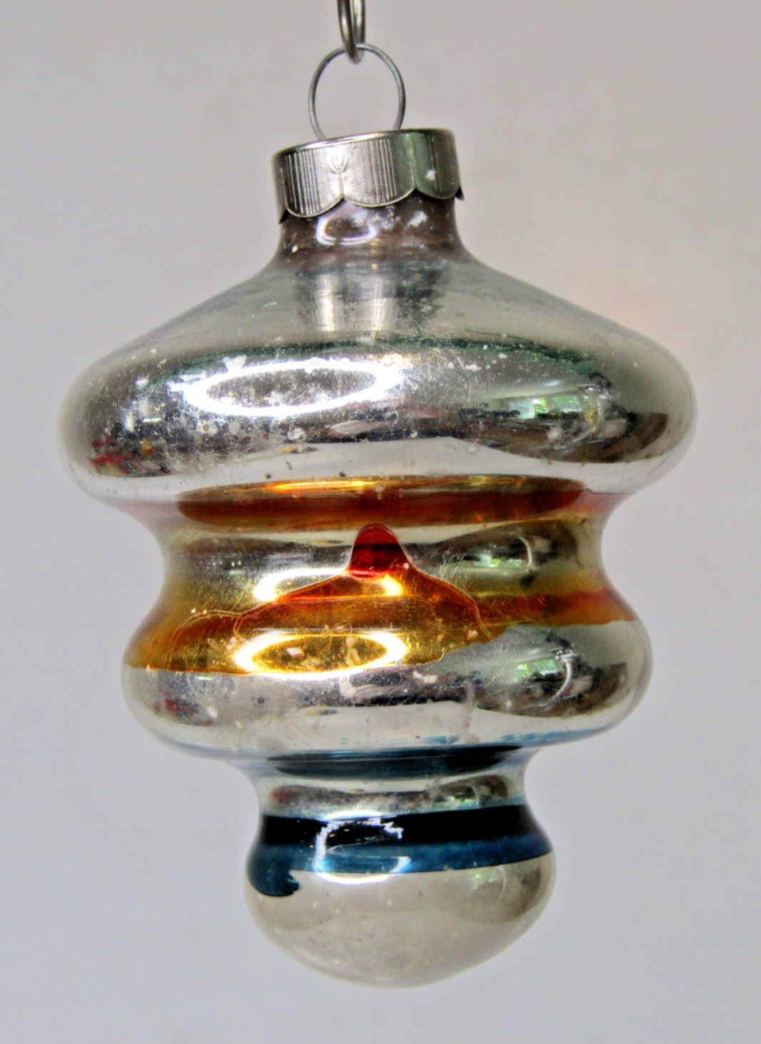 VTG pre WWII Glass Striped TORNADO DROP Christmas Ornament Shiny Brite US of A 1