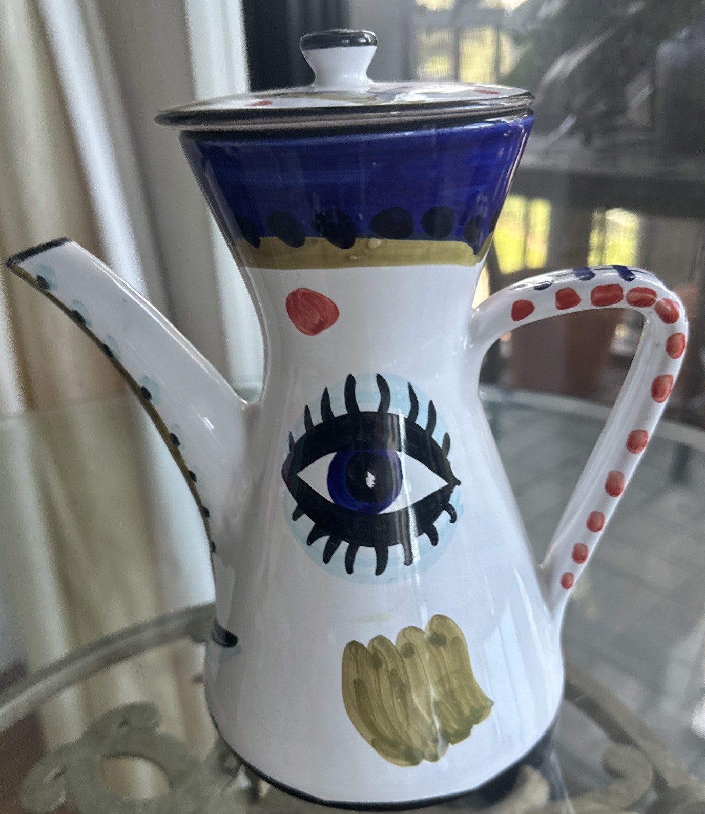 SBERNA DERUTA ITALY FOR STARBUCKS COFFEE POT PICASSO EVIL EYE RARE HAND PAINTED SBERNA DERUTA ITALY FOR STARBUCKS COFFEE POT PICASSO EVIL EYE RARE HAND PAINTED