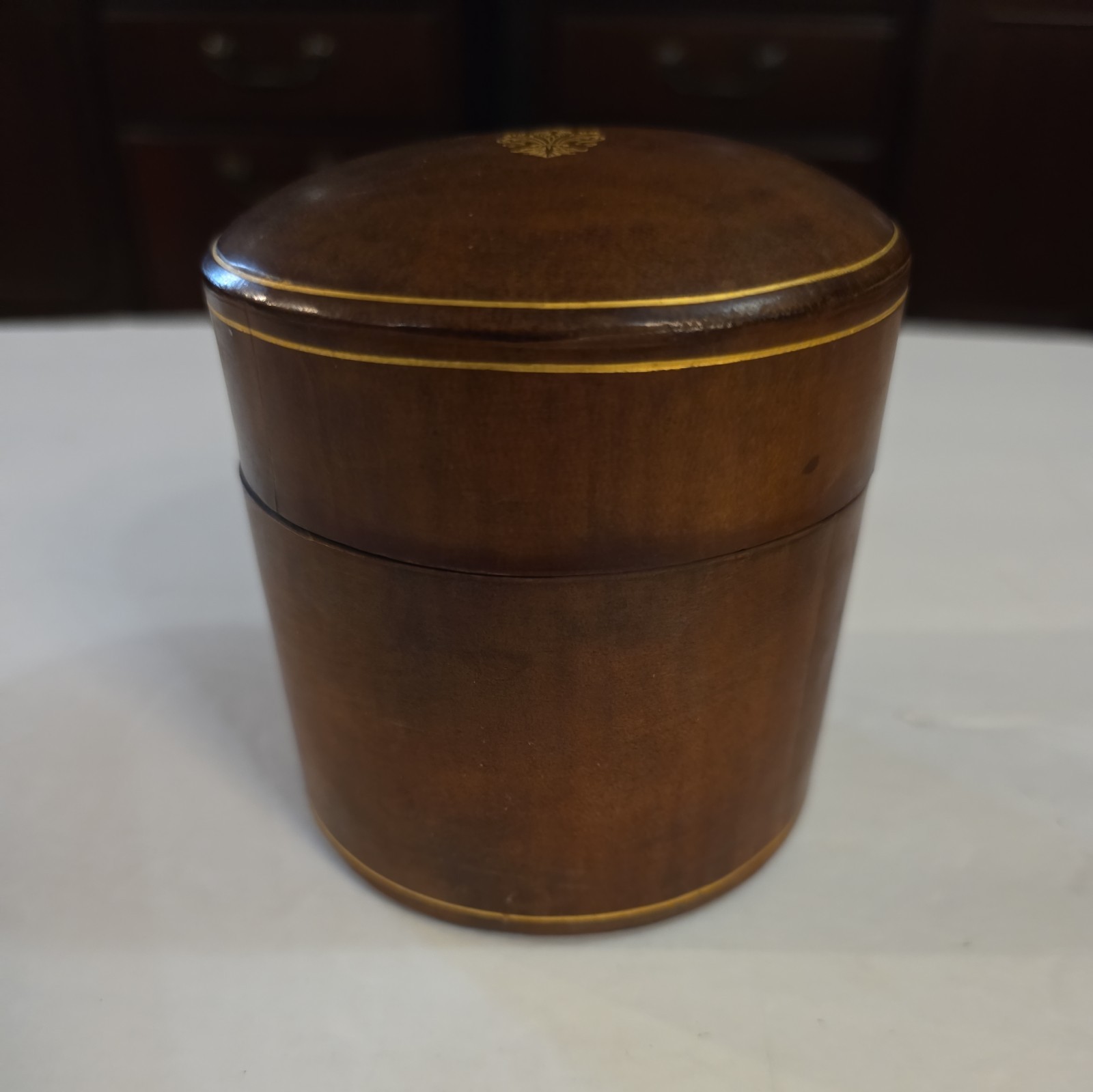 Vintage Brown Italian Florentine Leather Jewelry Box Case  1950s EUC