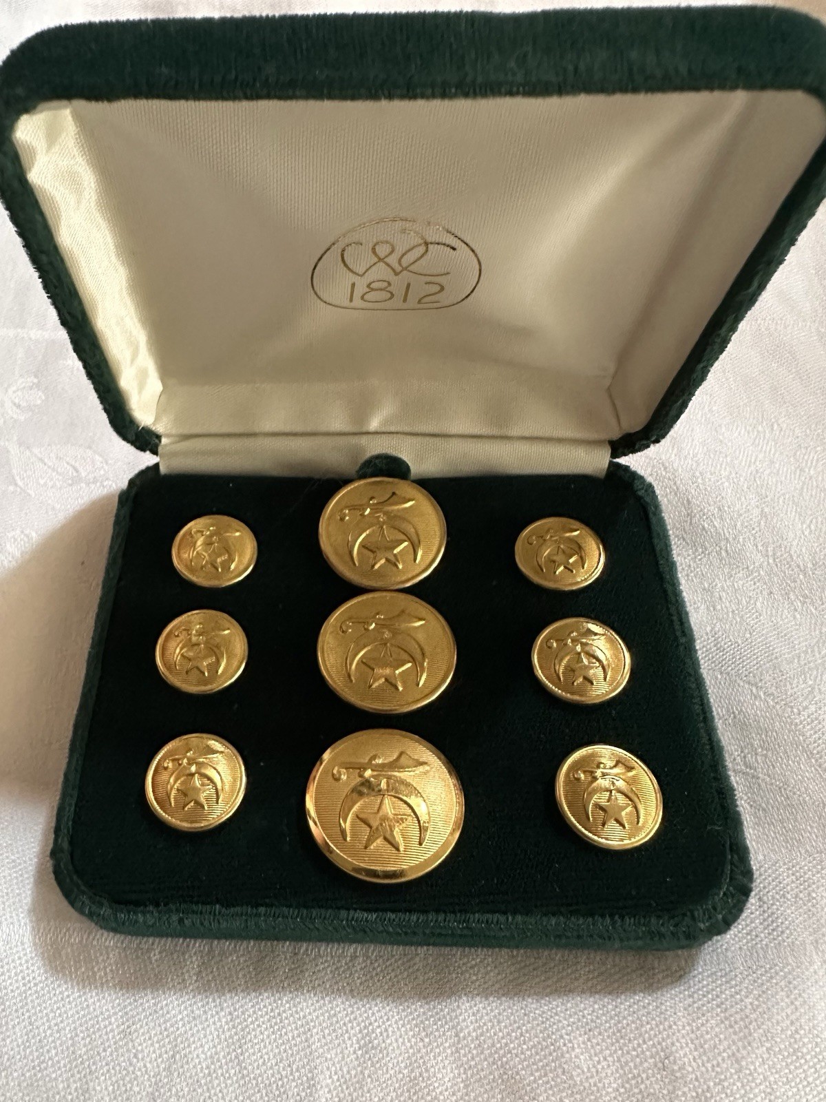 Vintage Waterbury Shriner Masonic 9 Piece Brass Button Set