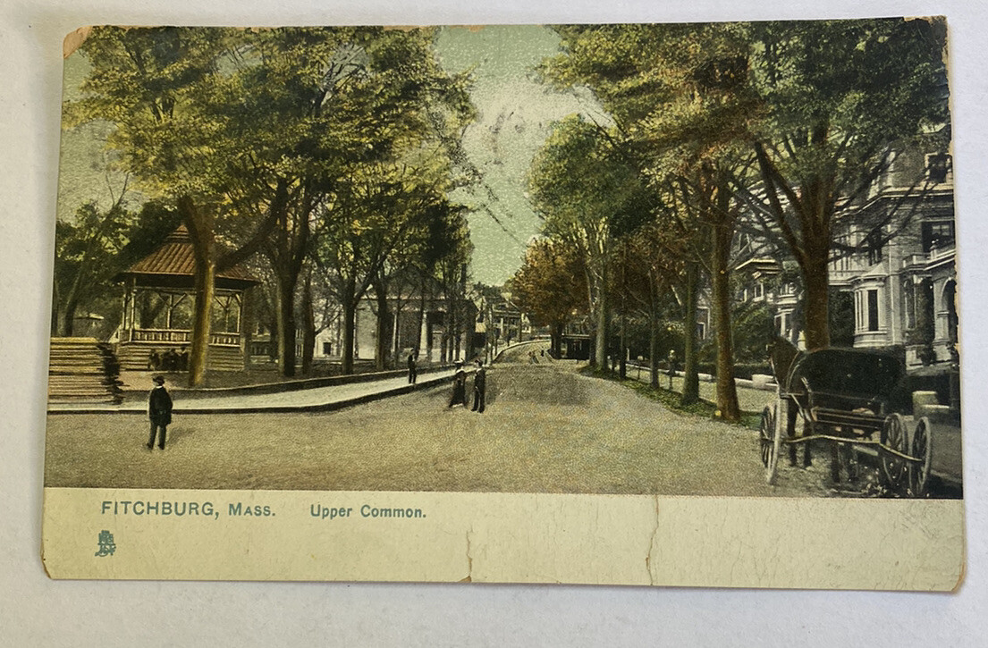Upper Common Early Street View ~ Fitchburg Massachusetts~ Antique 1900s Postcard