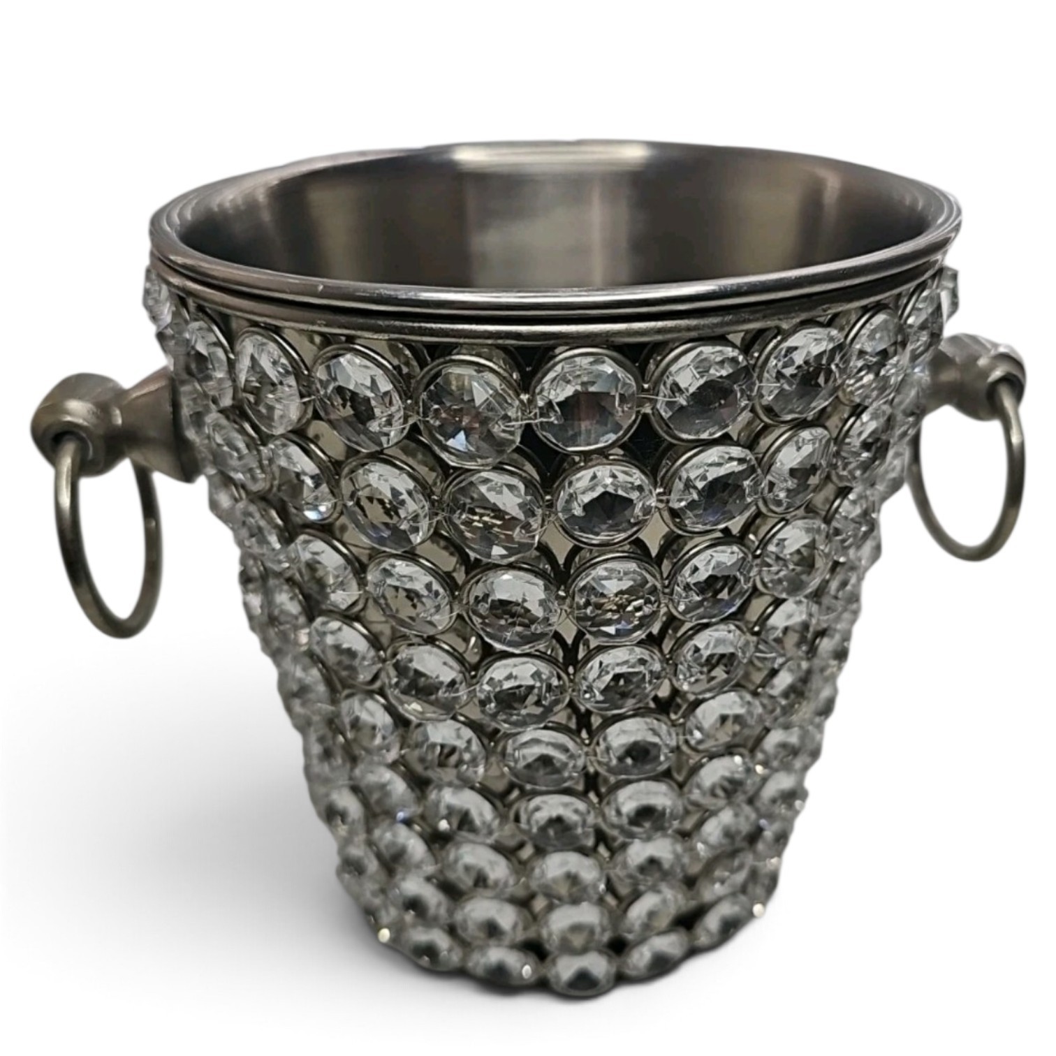 Cynthia Rowley Rhinestone Ice Bucket Wine Cooler Silver Glam Decor Crystal Bar