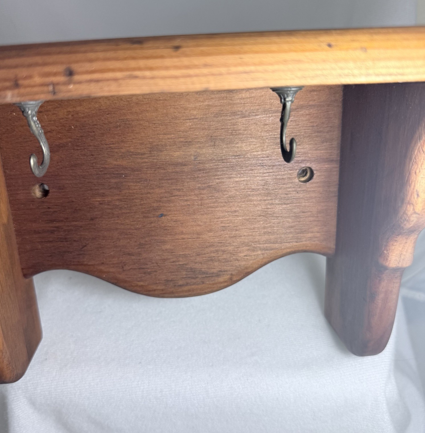 Vintage Solid Wood Wall Shelf w/hooks 12”L /5” Dp/7”H Country Cottagecore Decor Vintage Solid Wood Wall Shelf w/hooks 12”L /5” Dp/7”H Country Cottagecore Decor