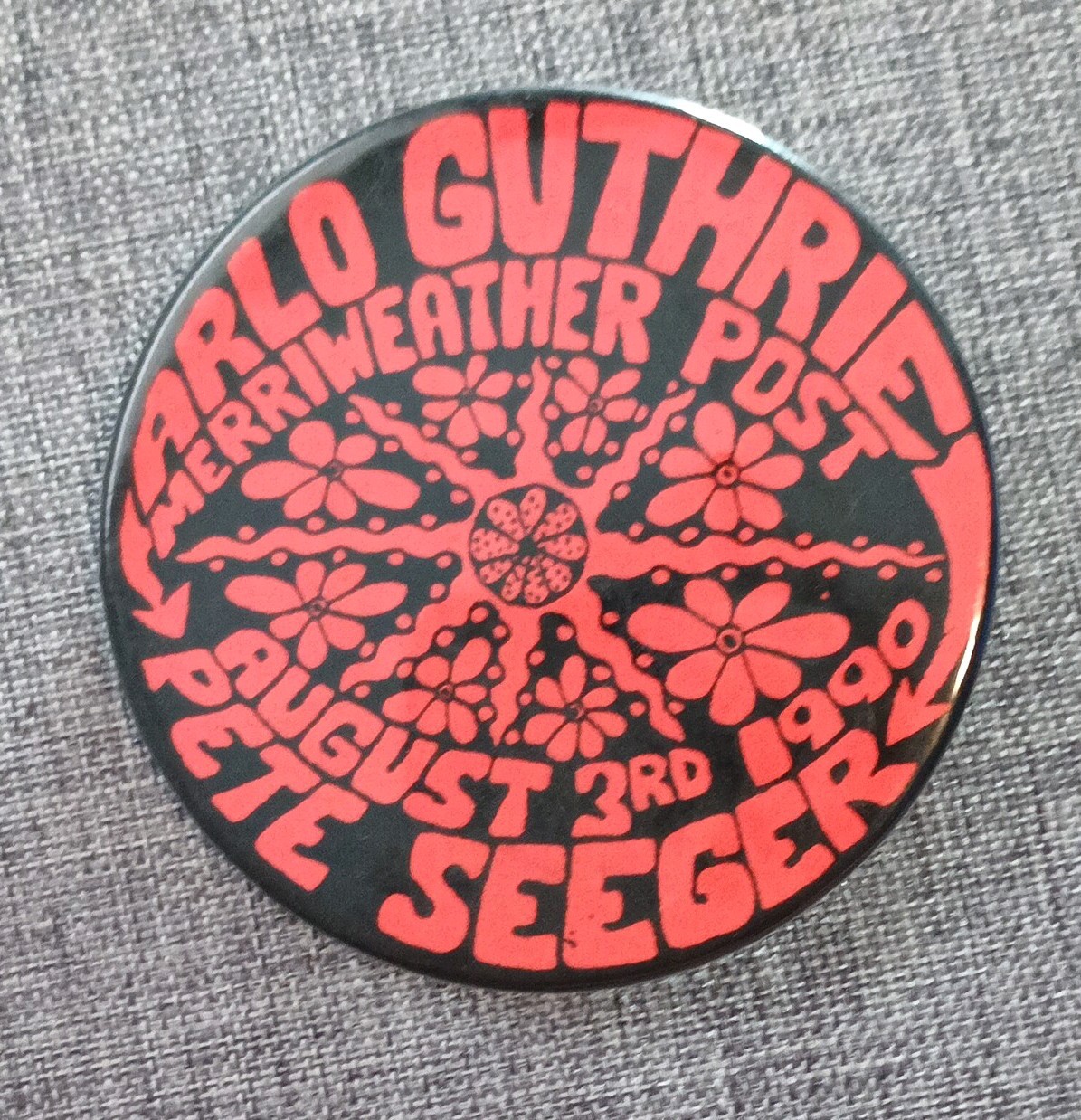 Arlo Guthrie & Pete Seeger, Concert Button Pin, Merriweather Pavilion Post 1990