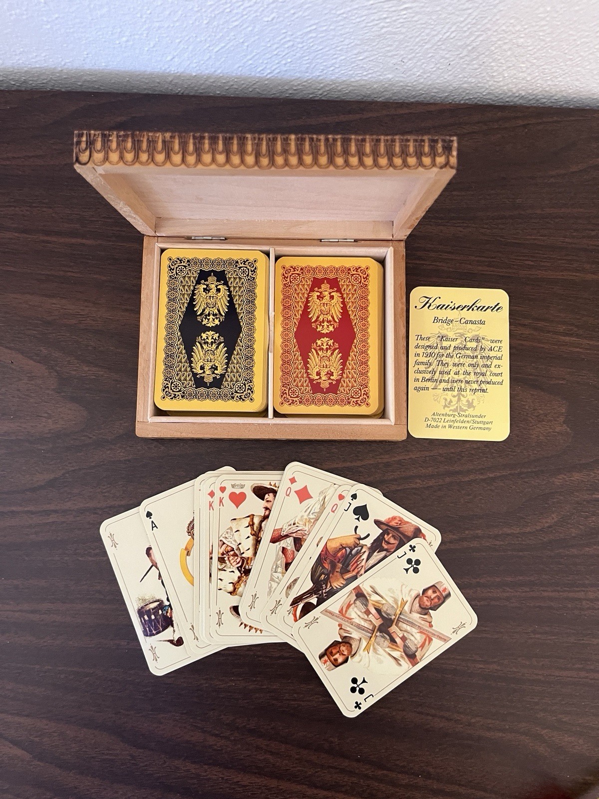 VTG Kaiserkarte Playing Cards Bridge Canasta West Germany Pyrographed Box 1975