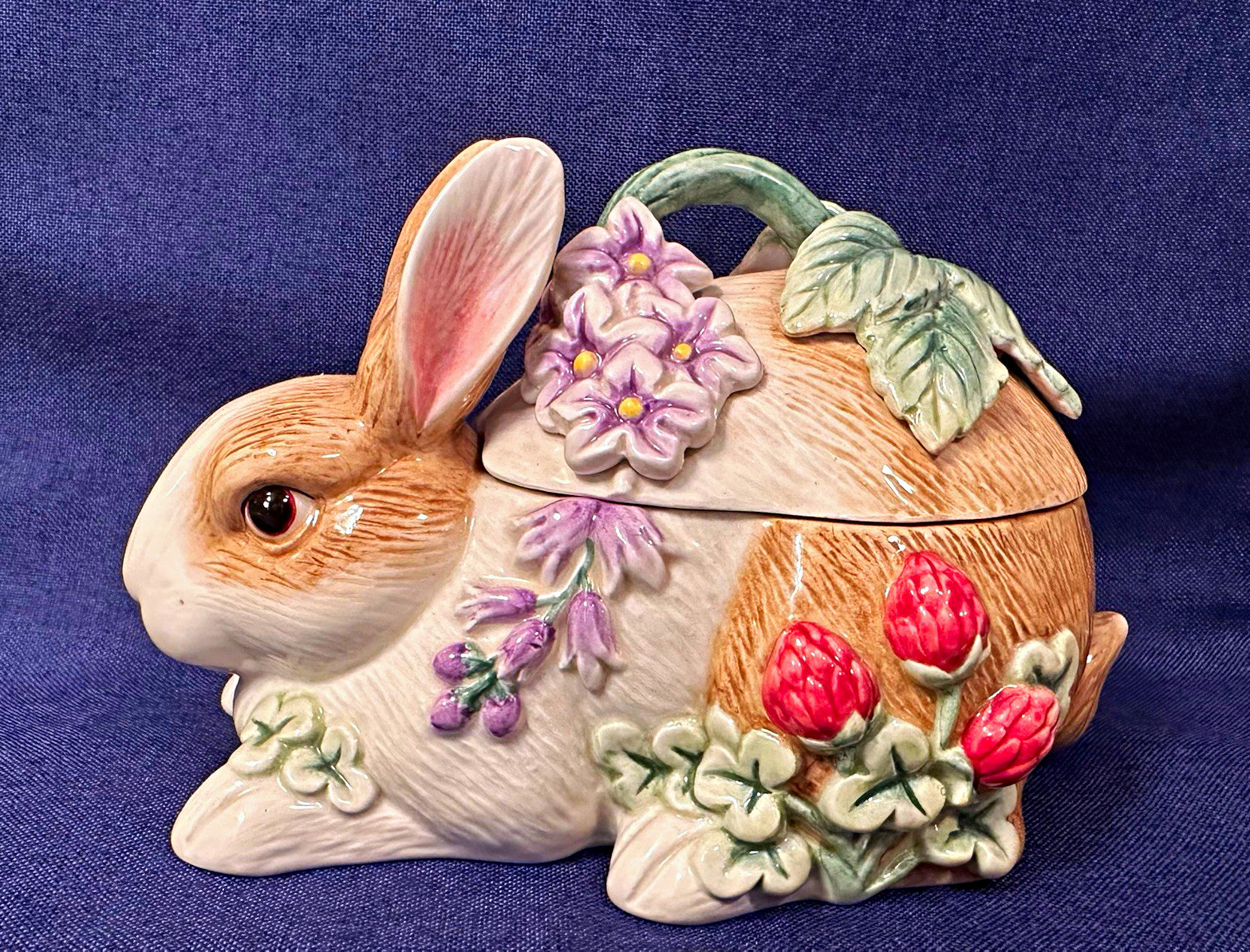 Vintage Fitz & Floyd Botanical Bunny Rabbit Lidded Box—candy, sugar, trinkets 
