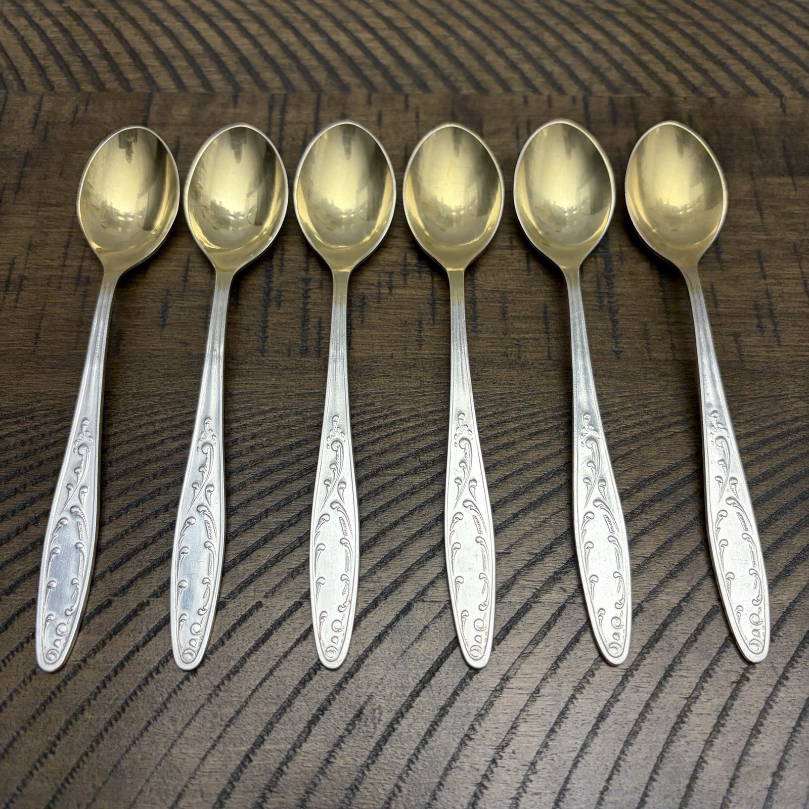 Vintage Soviet Gilded Melchior Teaspoons Set Of 6 Kolchuginsky Plant USSR 1960s