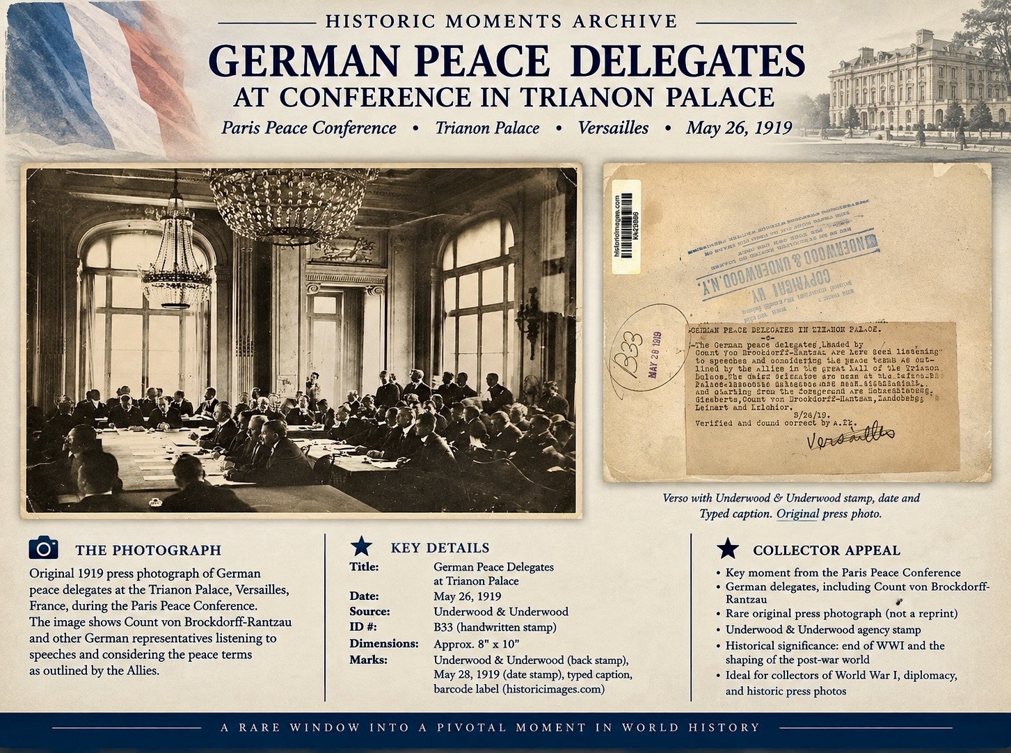 1919 Press Photo German Peace Delegates at Conference in Trianon Palace