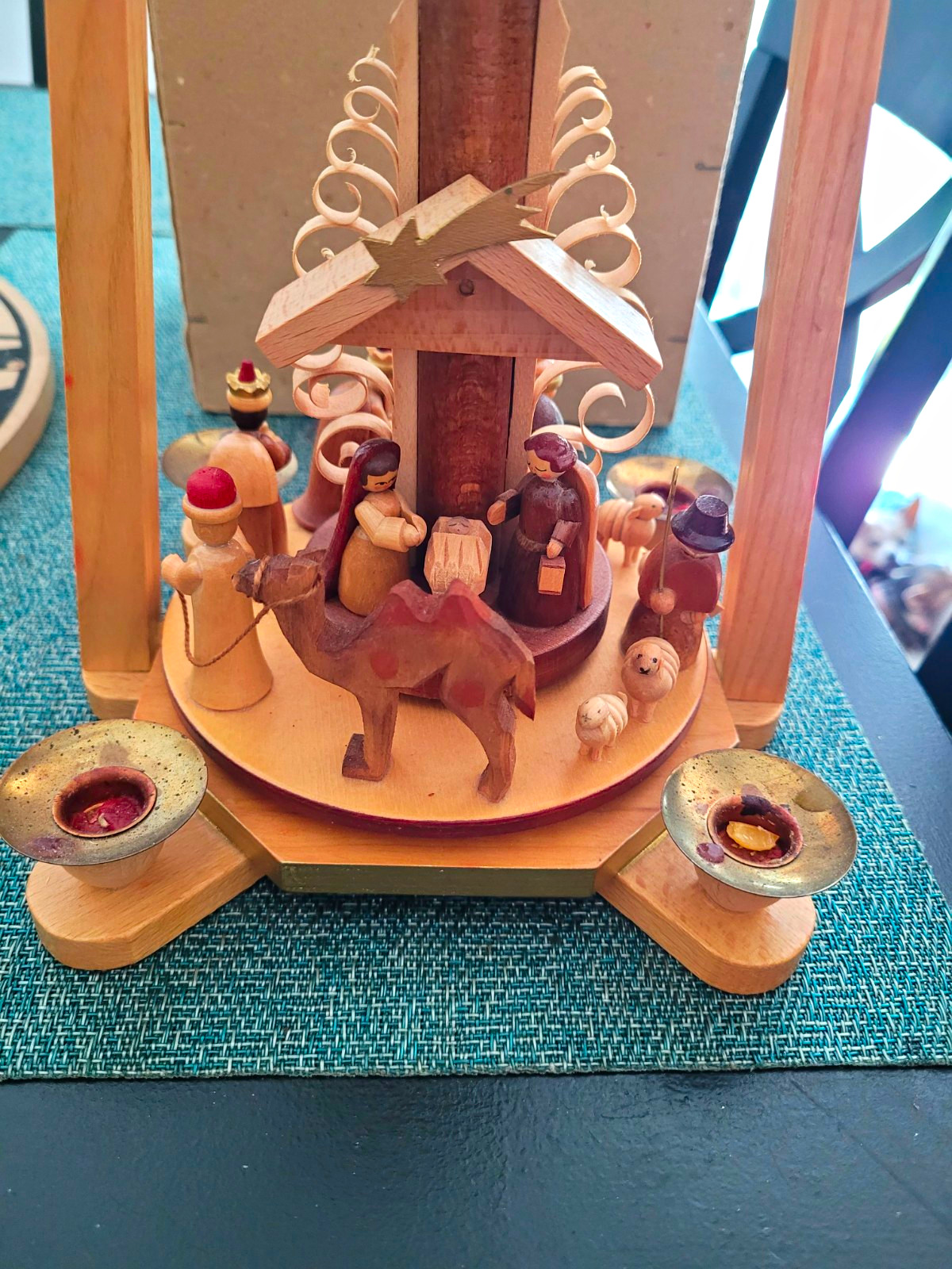German Wooden Rotating Christmas Nativity Pyramid Spinner