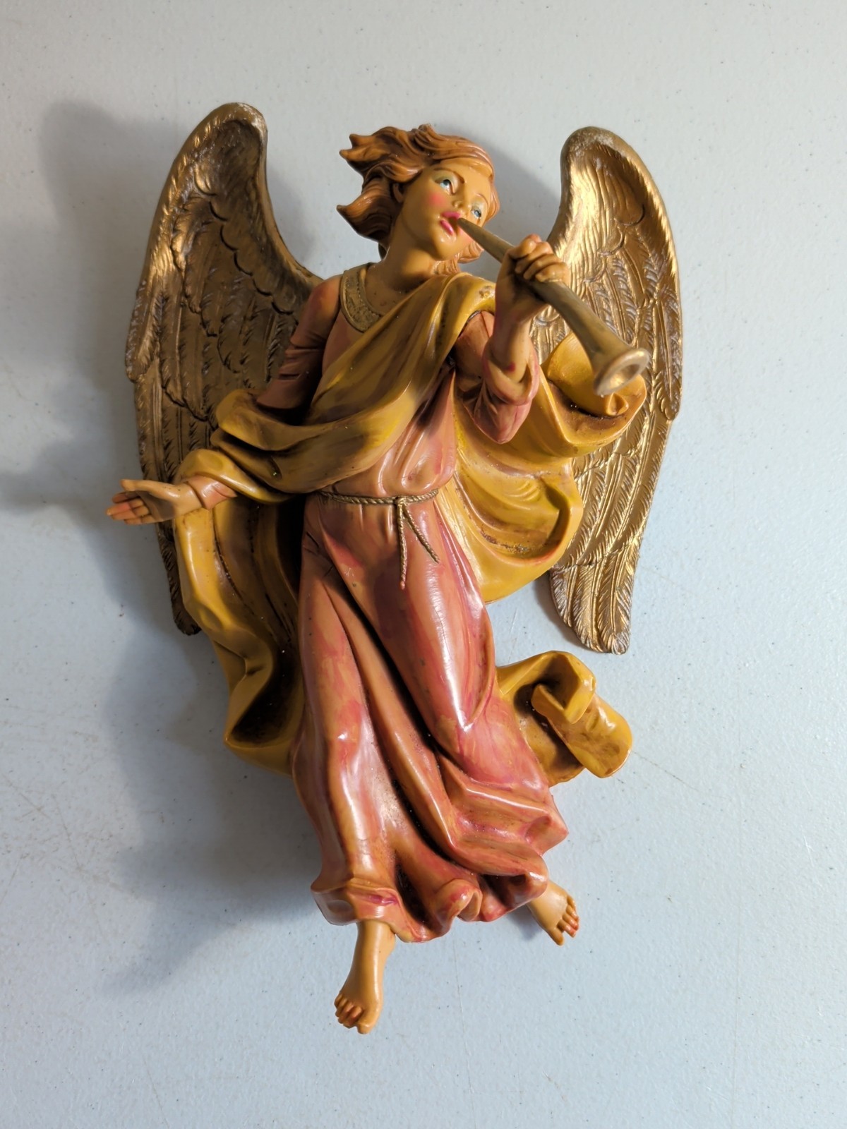 XL Fontanini Style Heavy Gilded Resin Angel Wall Hanging Italy 
