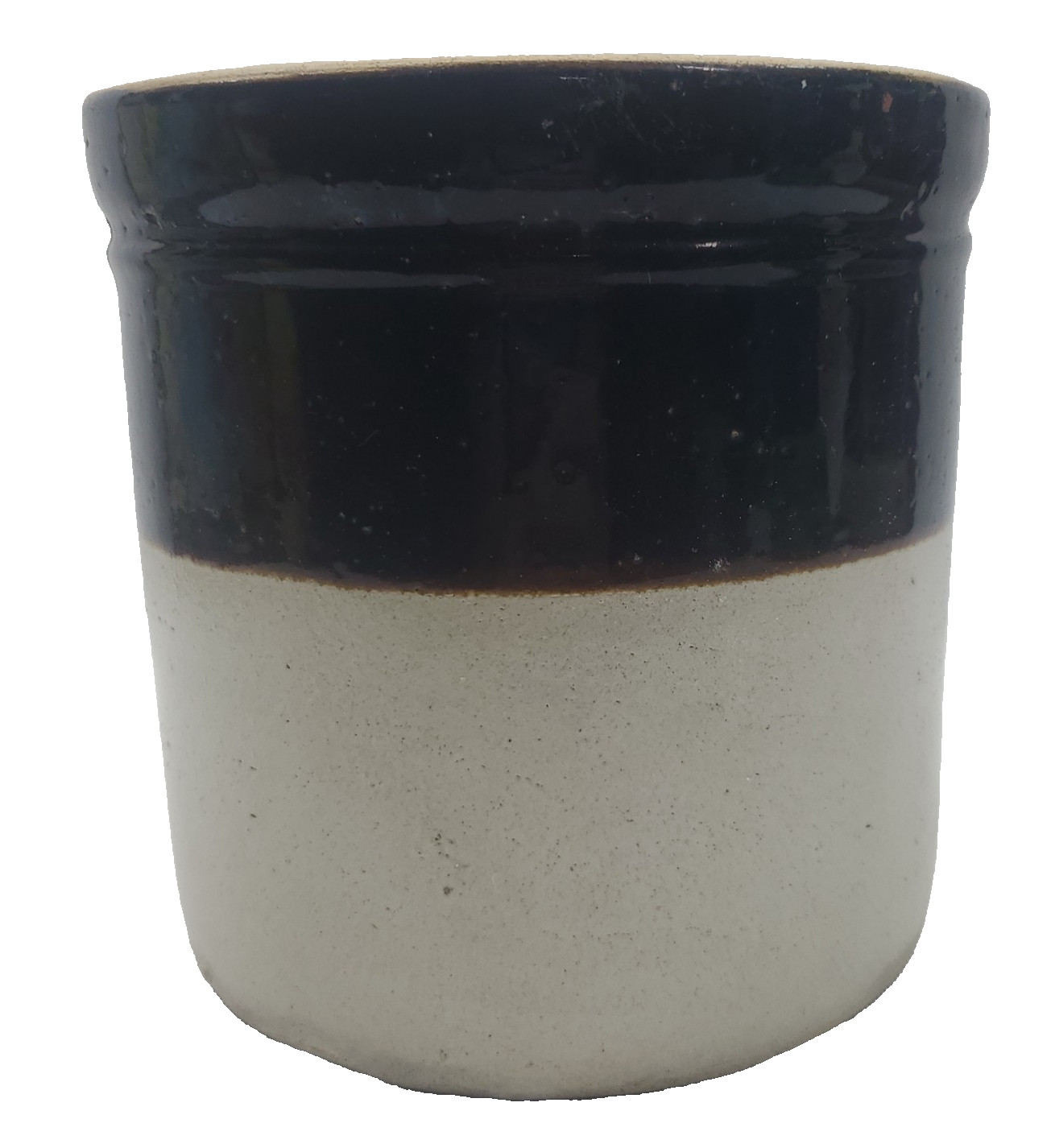Vintage Two Tone Stoneware Crock Brown & Beige Glazed Pottery 7.25\