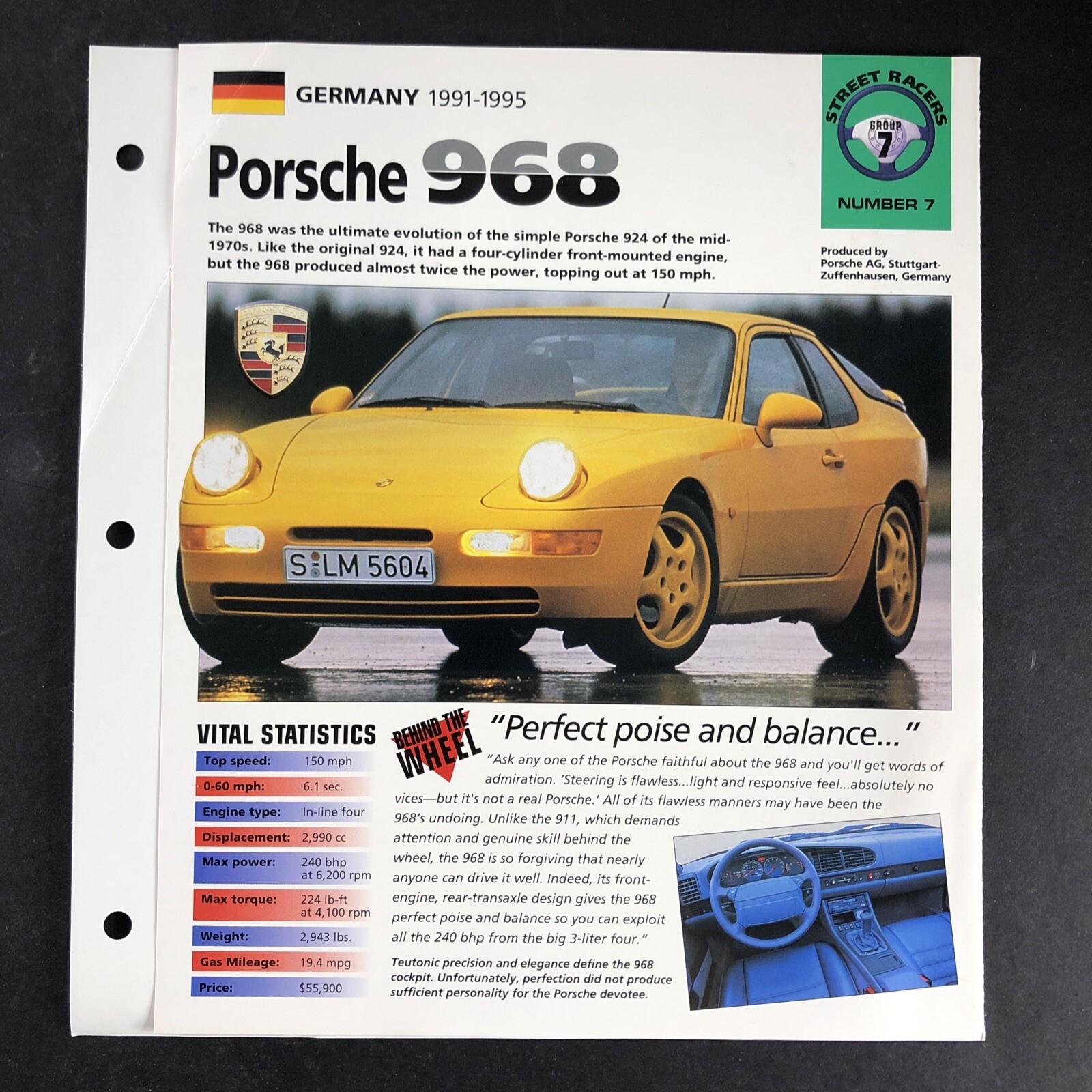 Porsche 968 Information Brochure Street Racers Group 7 #7 1991-1995