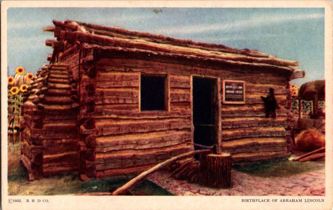 1933 Replica of Abraham Lincoln\'s Birthplace Vintage Postcard 1933 Replica of Abraham Lincoln\'s Birthplace Vintage Postcard