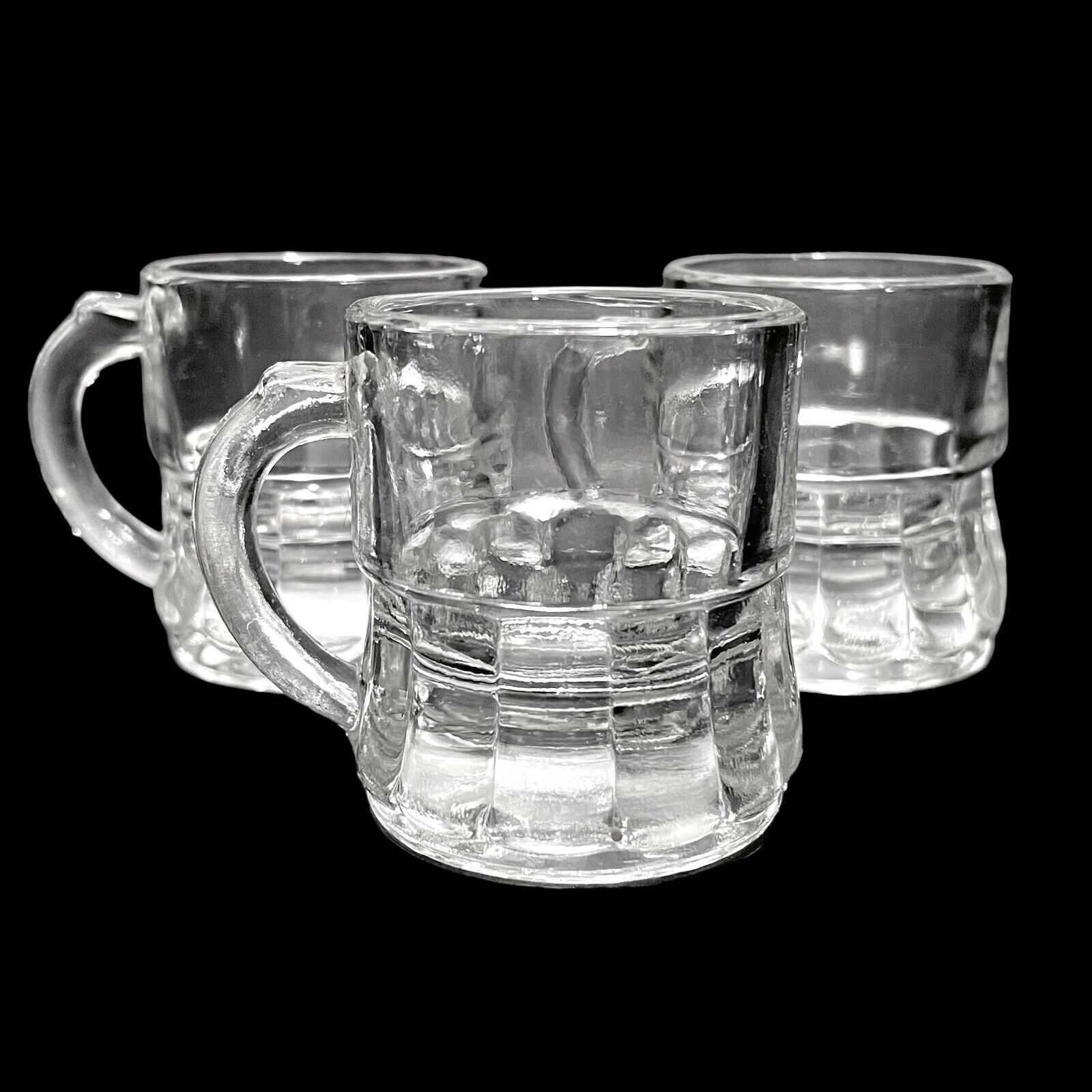 Vintage 1970s Federal Glass Set of 3 Mini Beer Mug Shot Glasses Clear Breweriana