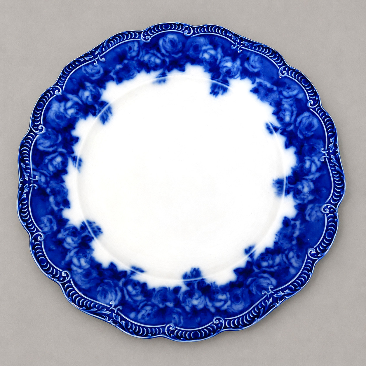 Antique Ridgways Flow Blue Dinner Plate Chiswick Roxbury Begonia c1880 10in