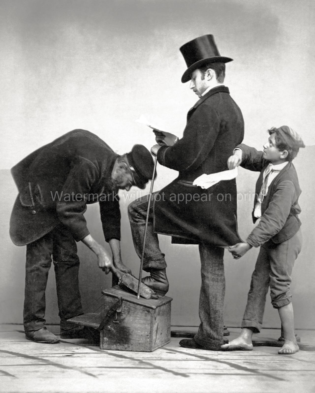 Naples Italy Shoe-shine Pickpocket Street Scene Boy Gentleman Vtg. Photo 19thC.