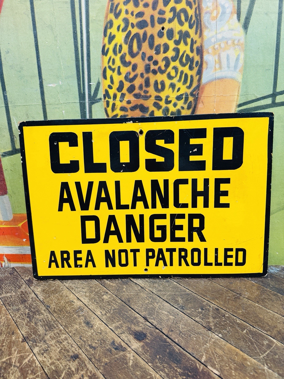 VINTAGE CLOSED AVALANCHE DANGER WOOD SIGN FOREST SERVICE SKI MOUNTAINS SNOW RARE