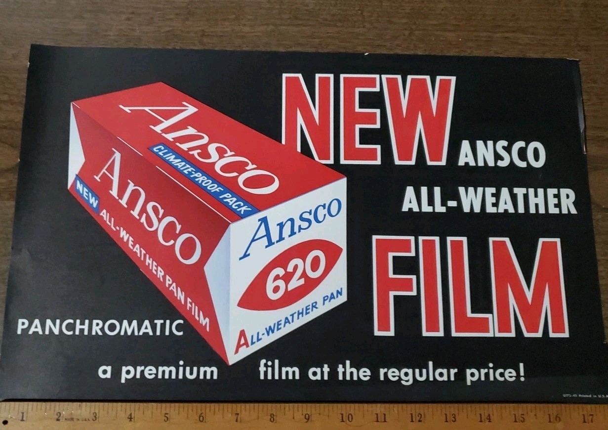 Vintage 1960s Ansco Film Advertising Poster Sign 18x11 Vintage 1960s Ansco Film Advertising Poster Sign 18x11