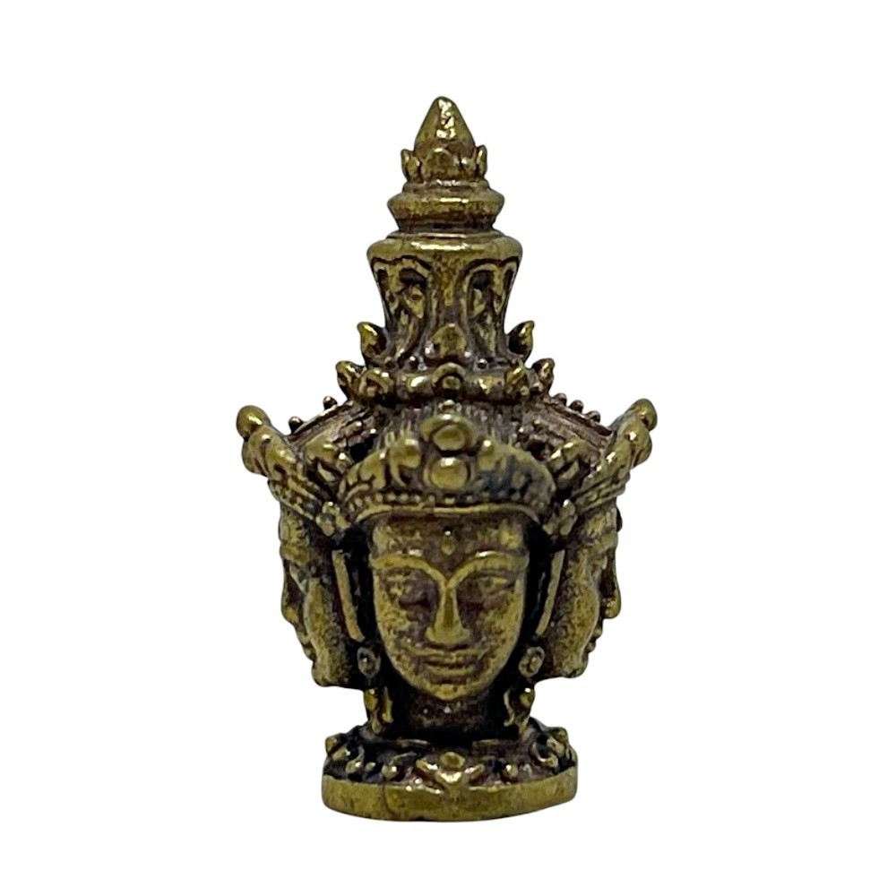 Khmer Angkor Wat Brahma Phra Phrom 4 Face Brass Head Mini Statue Amulet