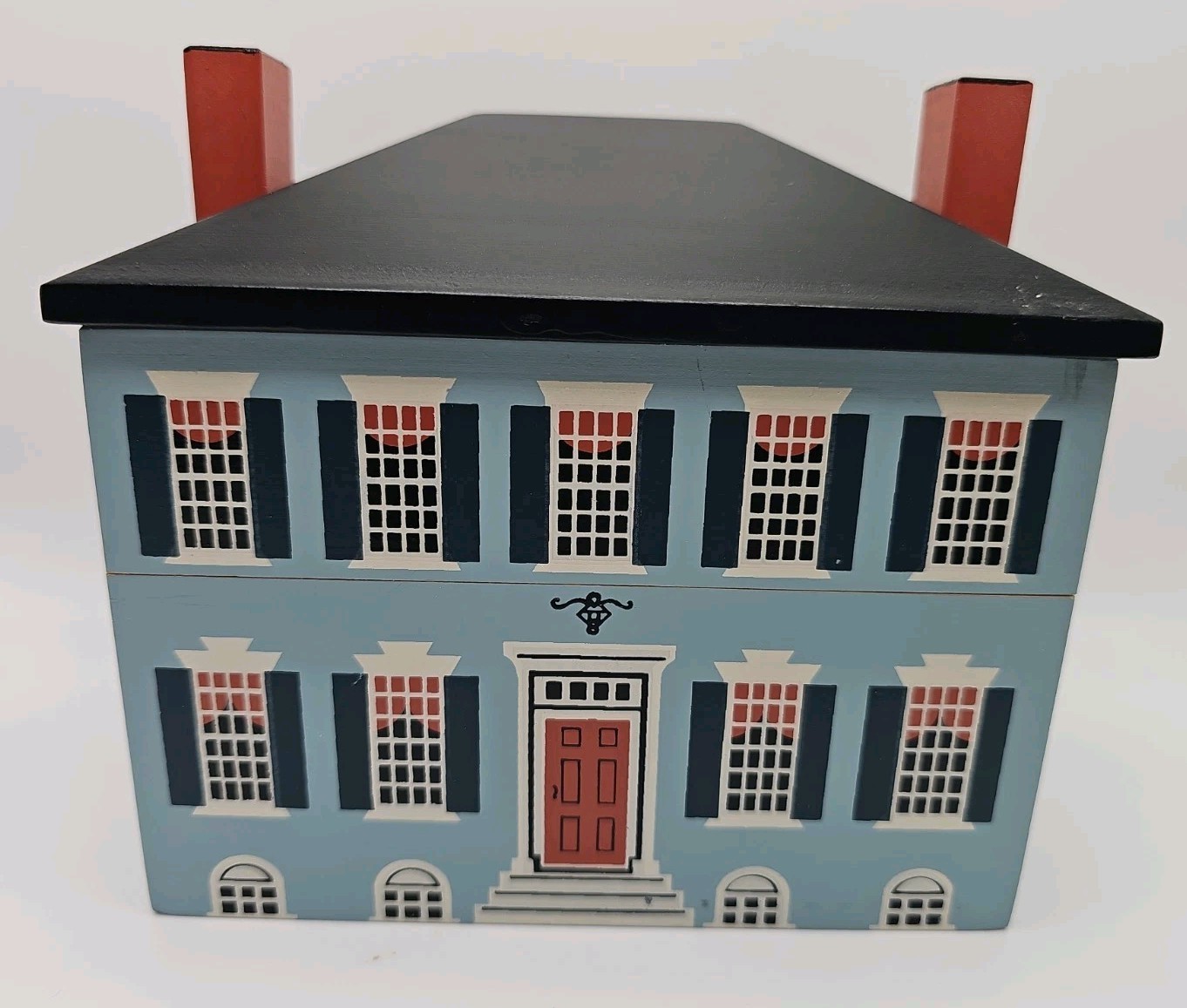 Vintage 1984 Windfield Designs Wooden House Recipe Box Georgian Colonial Blue Vintage 1984 Windfield Designs Wooden House Recipe Box Georgian Colonial Blue