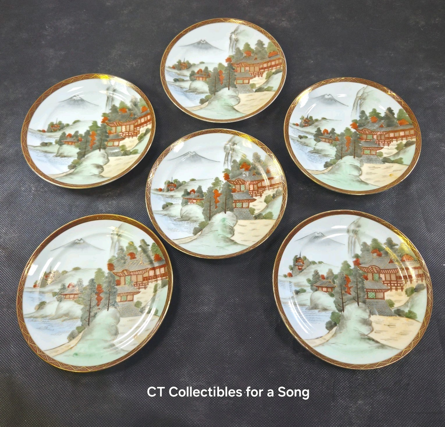 Vtge Set 6 Japanese Kutani / Satsuma Dessert Plates 6 1/2\ Vtge Set 6 Japanese Kutani / Satsuma Dessert Plates 6 1/2\