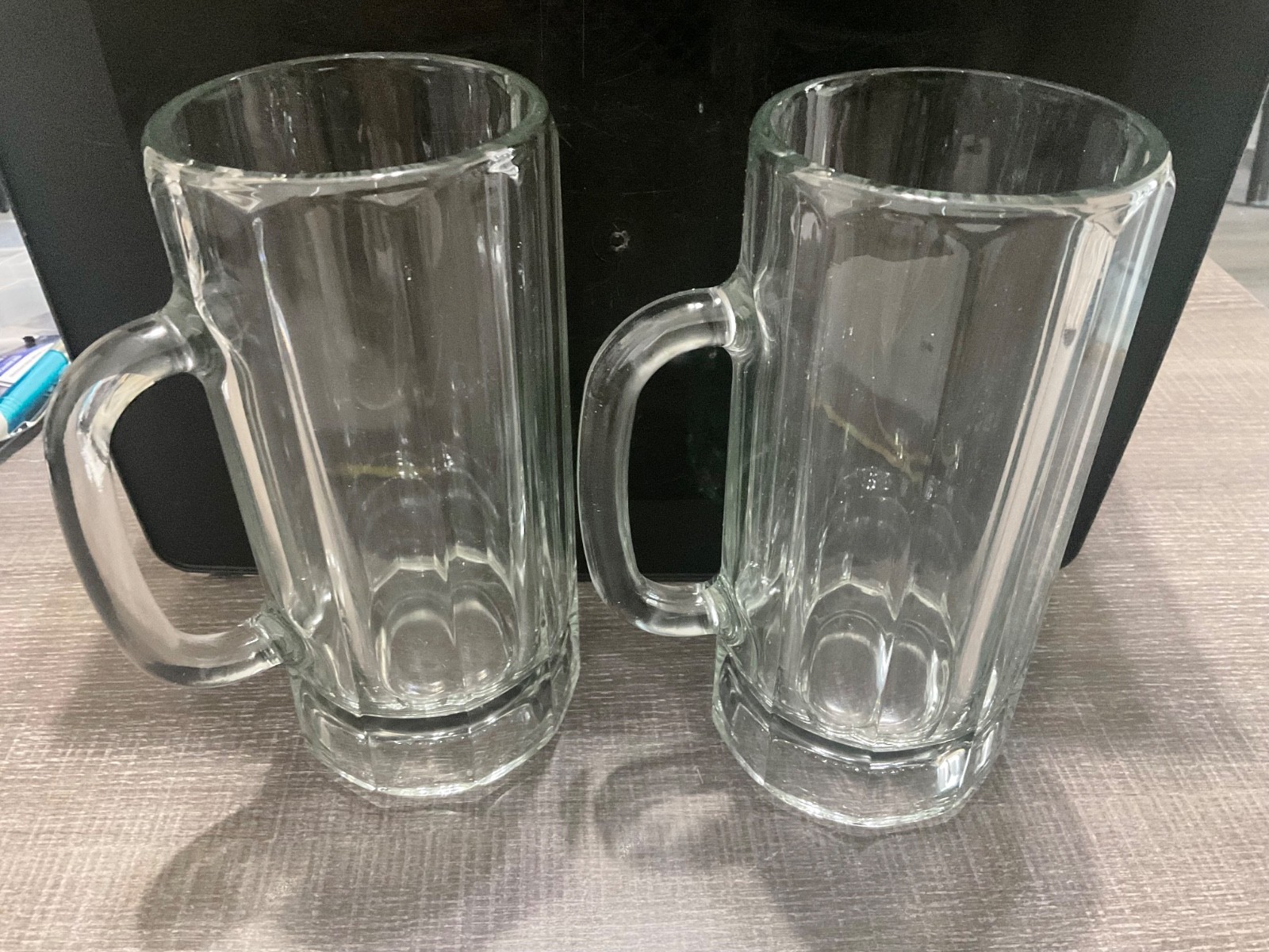 VTG Set Of 2 - 6-Panel Beer Stein Mug Heavy Clear Glasses 18 oz 7 1/2” Tall VTG Set Of 2 - 6-Panel Beer Stein Mug Heavy Clear Glasses 18 oz 7 1/2” Tall