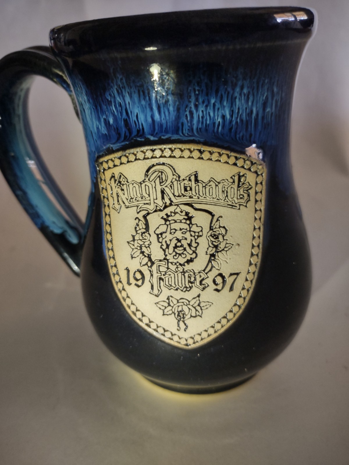 Vintage 1997 King Richard’s Faire Stoneware Mug Tankard CE Pottery Blue Glaze